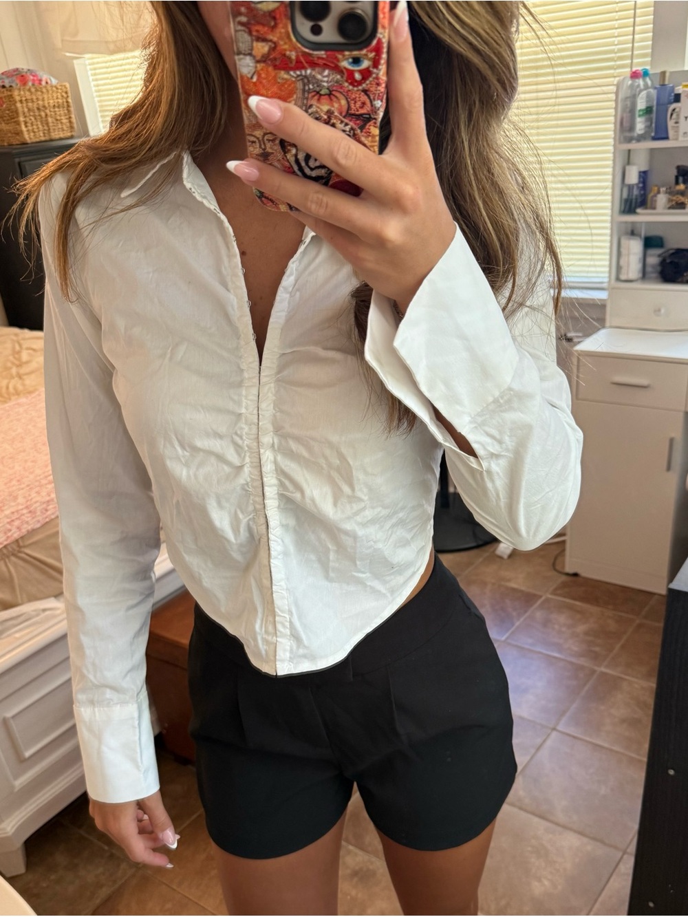 wild fable White Ruffled Cropped Button-Down Shirt